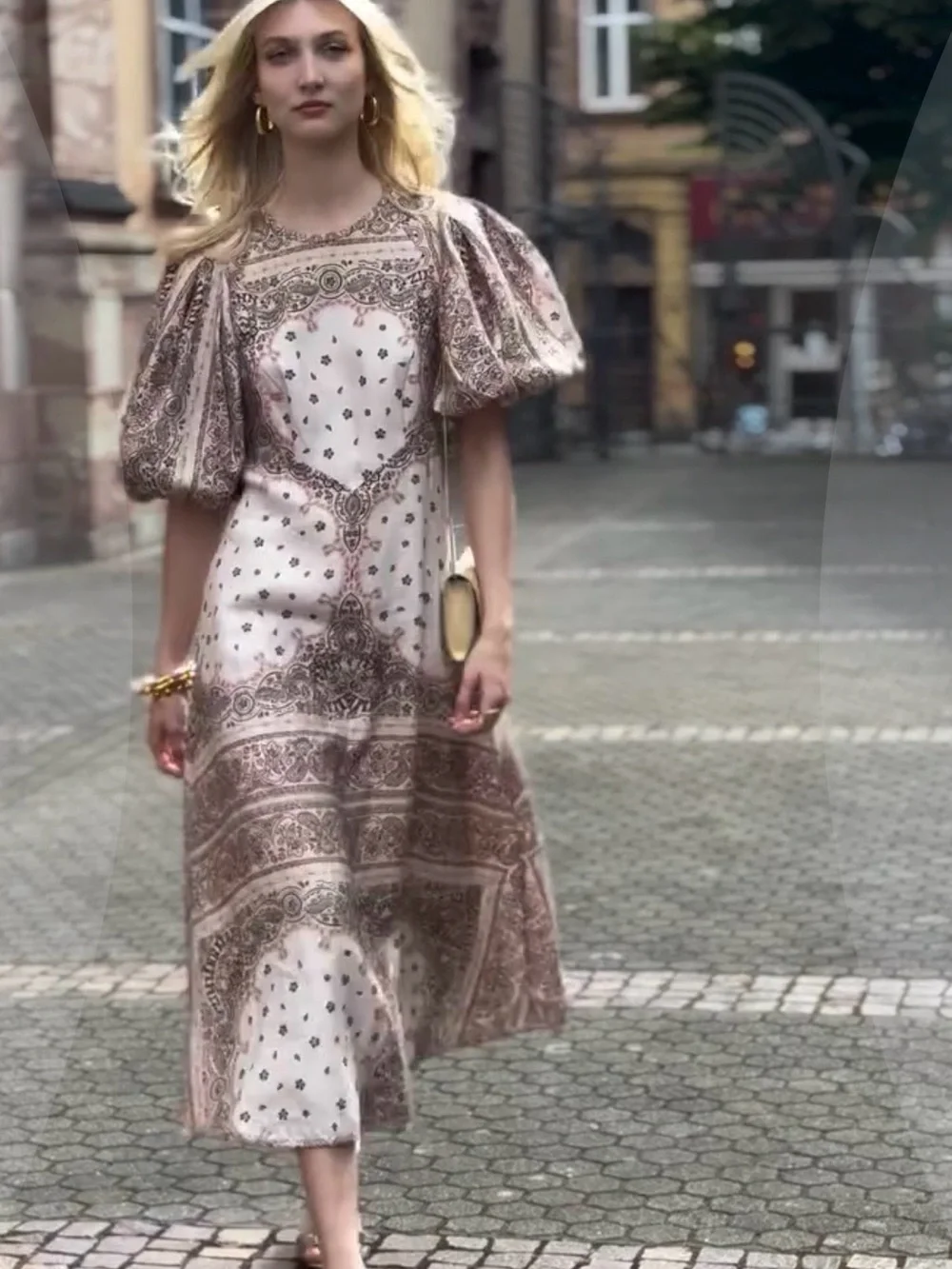 Zimmermann Blush Paisley Puff-Sleeve Midi Dress
